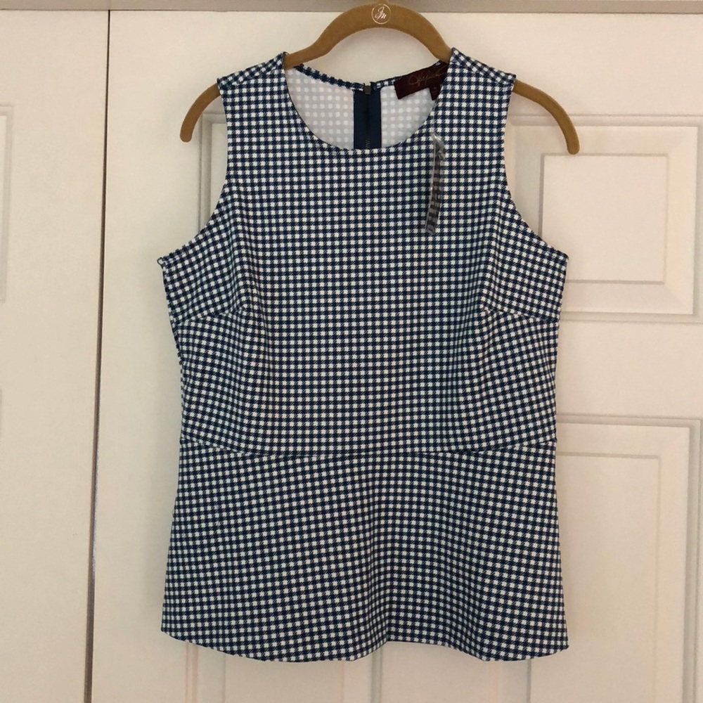Hal Rubinstein blue gingham peplum too NWT M
